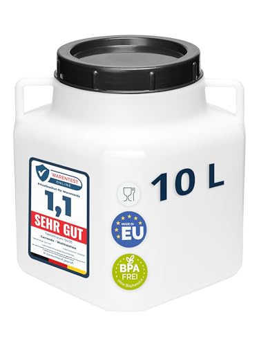 Garronda 10 Liter BPA-freies quadratisches Fass und Futtertonne Weithalsfass Wassertank und Behälter mit Deckel für Sauerkraut sowie Surfass Pökelfass für Fleisch GD-0088, Weiß von Garronda