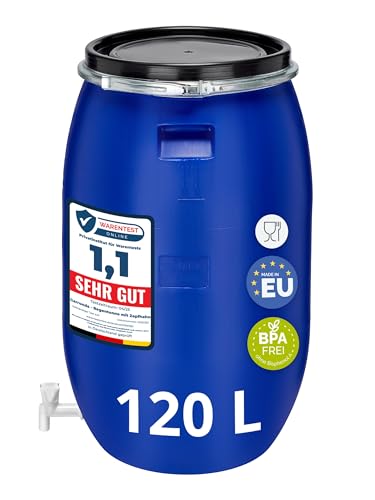 Garronda 120 Liter Regentonne mit Deckel mit Hahn Weithalsfass aus HDPE Regenfass für Garten Fass Regenwassertonne Futtertonne Wasserbehälter Universalfass Wasserfass Regentonnen Wassertank GD-0091 von Garronda