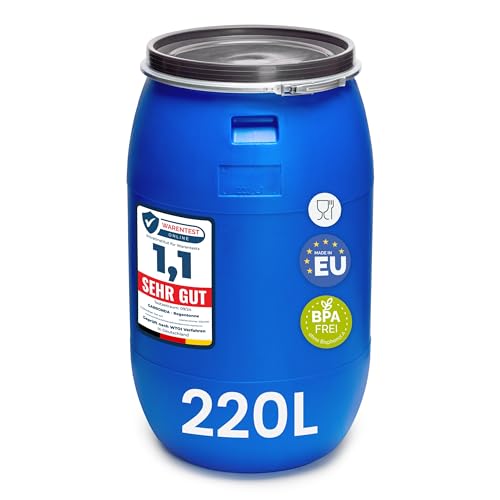 Garronda 220 Liter Regentonne mit Deckel Weithalsfass aus HDPE Regenfass für Garten Fass 220l Regenwassertonne Futtertonne Wasserbehälter Universalfass Wasserfass Regentonnen Wassertank GD-0078, Blau Garronda 220 Liter Regentonne mit Deckel Weithalsfass aus HDPE Regenfass für Garten Fass 220l Regenwassertonne Futtertonne Wasserbehälter Universalfass Wasserfass Regentonnen Wassertank GD-0078, Blau von Garronda