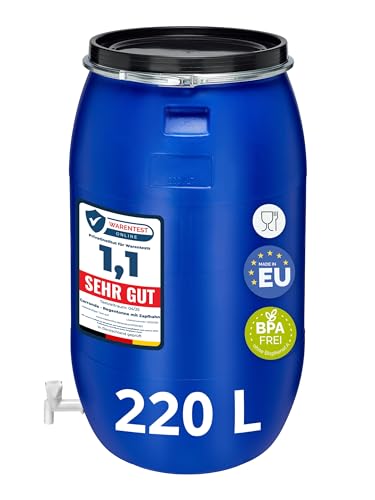 Garronda 220 Liter Regentonne mit Deckel mit Hahn Weithalsfass aus HDPE Regenfass für Garten Fass Regenwassertonne Futtertonne Wasserbehälter Universalfass Wasserfass Regentonnen Wassertank GD-0091 von Garronda