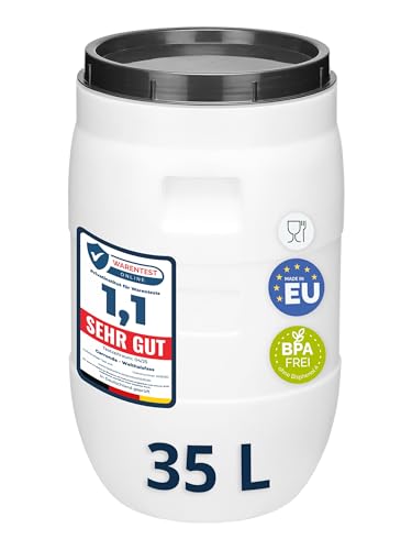 Garronda 35 Liter BPA-freies Fass und Futtertonne, Weithalsfass, Wassertank und Behälter mit Deckel für Sauerkraut sowie Surfass Pökelfass für Fleisch GD-0087, Weiß von Garronda