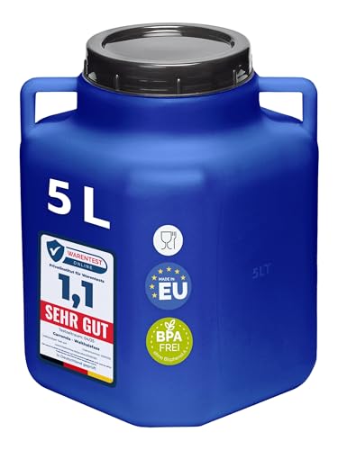 Garronda 5 Liter BPA-freies quadratisches Fass und Futtertonne Weithalsfass Wassertank und Behälter mit Deckel für Sauerkraut sowie Surfass Pökelfass für Fleisch GD-0088, Blau von Garronda