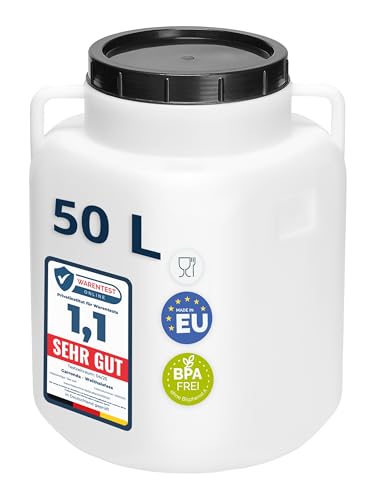 Garronda 50 Liter BPA-freies quadratisches Fass und Futtertonne Weithalsfass Wassertank und Behälter mit Deckel für Sauerkraut sowie Surfass Pökelfass für Fleisch GD-0088, Weiß von Garronda