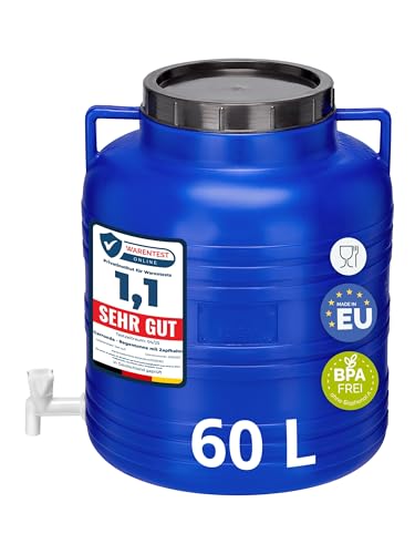 Garronda 60 Liter BPA-freies Fass und Futtertonne mit Hahn Weithalsfass Wassertank und Behälter mit Deckel für Sauerkraut sowie Surfass Pökelfass für Fleisch GD-0090, Blau von Garronda