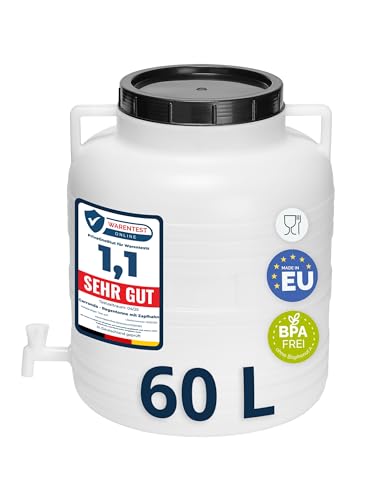 Garronda 60 Liter BPA-freies Fass und Futtertonne mit Hahn Weithalsfass Wassertank und Behälter mit Deckel für Sauerkraut sowie Surfass Pökelfass für Fleisch GD-0090, Weiß von Garronda