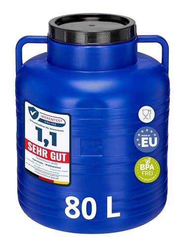 Garronda 80 Liter BPA-freies Fass und Futtertonne, Weithalsfass, Wassertank und Behälter mit Deckel für Sauerkraut sowie Surfass Pökelfass für Fleisch GD-0087, Blau von Garronda