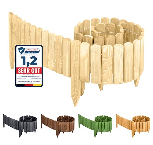 Garronda Beeteinfassung Holz Rollzaun Holzzaun 200 x 10 cm imprägniert Flexibler Rollborder Rasenkante Palisade Gartenzaun Umzäunung für Garten GD-0046 (Natural, Nicht imprägniert, Höhe: 10 cm) von Garronda