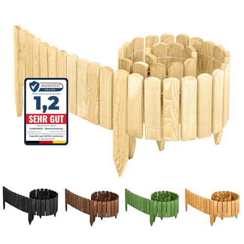 Garronda Beeteinfassung Holz Rollzaun Holzzaun 200 x 30 cm imprägniert Flexibler Rollborder Rasenkante Palisade Gartenzaun Umzäunung für Garten GD-0046 (Natural, Nicht imprägniert, Höhe: 30 cm) von Garronda