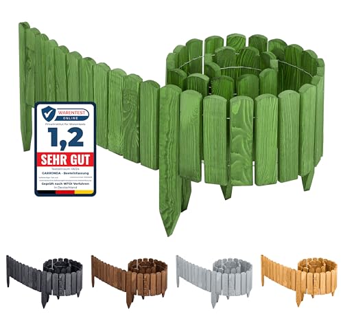 Garronda Beeteinfassung Holz Rollzaun Gartenzaun imprägniert Flexibler Rollborder Rasenkante Palisade Umzäunung für Garten Länge: 200 cm GD-0046 (Darkgrün, Höhe: 10 cm) von Garronda