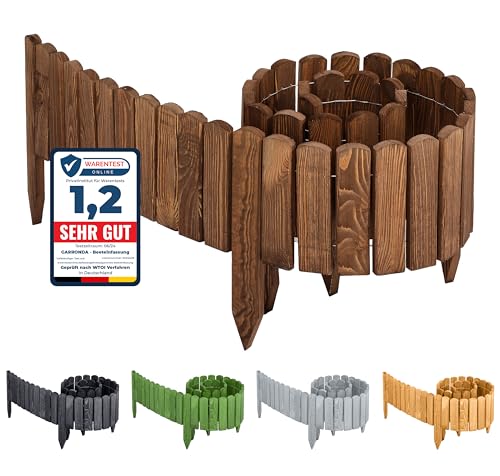 Garronda Beeteinfassung Holz Rollzaun Gartenzaun imprägniert Flexibler Rollborder Rasenkante Palisade Umzäunung für Garten Länge: 200 cm GD-0046 (Dunkelbraun, Höhe: 10 cm) von Garronda