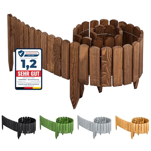 Garronda Beeteinfassung Holz Rollzaun Holzzaun 200 x 10 cm imprägniert Flexibler Rollborder Rasenkante Palisade Gartenzaun Umzäunung für Garten GD-0046 (Dunkelbraun, Höhe: 10 cm) von Garronda