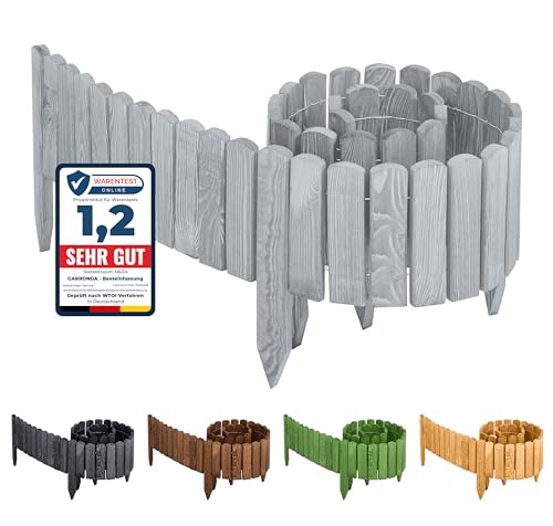 Garronda Beeteinfassung Holz Rollzaun Gartenzaun imprägniert Flexibler Rollborder Rasenkante Palisade Umzäunung für Garten Länge: 200 cm GD-0046 (Grau, Höhe: 10 cm) von Garronda