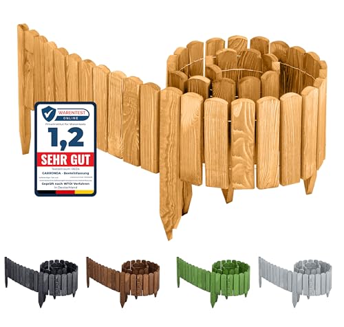 Garronda Beeteinfassung Holz Rollzaun Gartenzaun imprägniert Flexibler Rollborder Rasenkante Palisade Umzäunung für Garten Länge: 200 cm GD-0046 (Hellbraun, Höhe: 10 cm) von Garronda