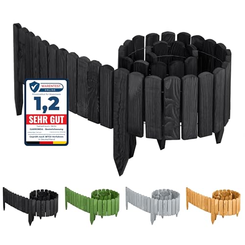 Garronda Beeteinfassung Holz Rollzaun Gartenzaun imprägniert Flexibler Rollborder Rasenkante Palisade Umzäunung für Garten Länge: 200 cm GD-0046 (Graphite, Höhe: 10 cm) von Garronda