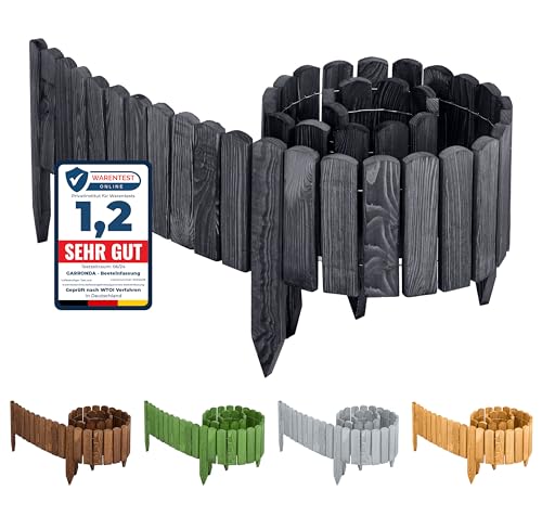 Garronda Beeteinfassung Holz Rollzaun Gartenzaun imprägniert Flexibler Rollborder Rasenkante Palisade Umzäunung für Garten Länge: 200 cm GD-0046 (Graphite, Höhe: 30 cm) von Garronda