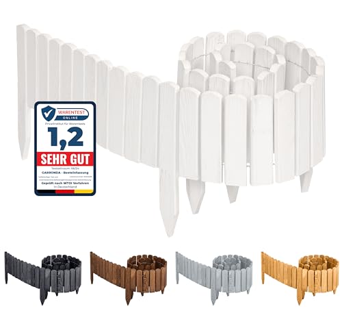 Garronda Beeteinfassung Holz Rollzaun Holzzaun 200 x 20 cm imprägniert Flexibler Rollborder Rasenkante Palisade Gartenzaun Umzäunung für Garten GD-0046 (Weiß, Höhe: 20 cm) von Garronda