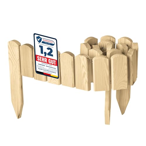 Garronda Beeteinfassung Holz Rollzaun Holzzaun 10 cm x 100 cm imprägniert Flexibler Rollborder Rasenkante Palisade Gartenzaun Umzäunung für Garten GD-0148, Natural (Nicht imprägniert) von Garronda
