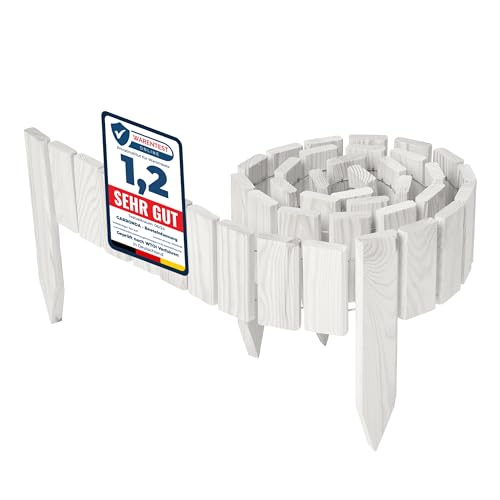 Garronda Beeteinfassung Holz Rollzaun Holzzaun 10 cm x 200 cm imprägniert Flexibler Rollborder Rasenkante Palisade Gartenzaun Umzäunung für Garten GD-0149, Weiß von Garronda