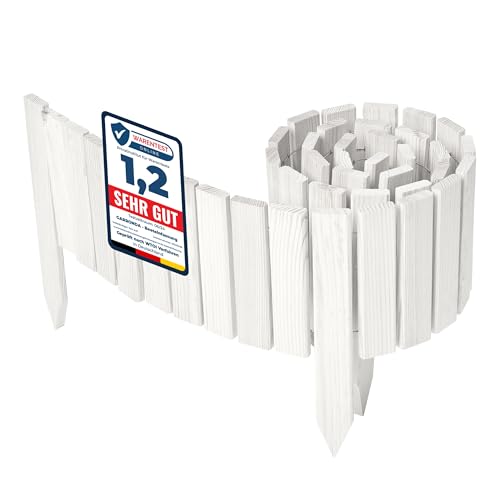 Garronda Beeteinfassung Holz Rollzaun Holzzaun 20 cm x 200 cm imprägniert Flexibler Rollborder Rasenkante Palisade Gartenzaun Umzäunung für Garten GD-0149, Weiß von Garronda