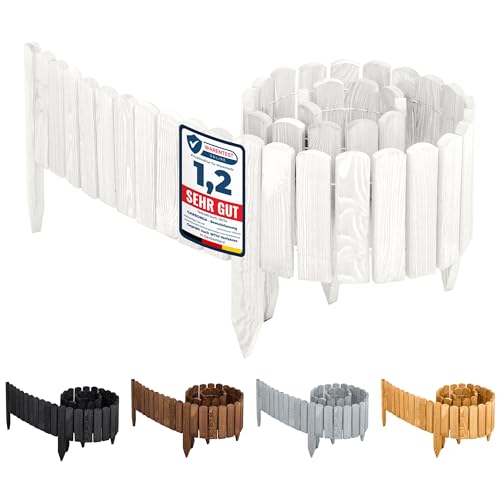Garronda Beeteinfassung Holz Rollzaun Holzzaun 200 x 20 cm imprägniert Flexibler Rollborder Rasenkante Palisade Gartenzaun Umzäunung für Garten GD-0046 (Weiß, Höhe: 20 cm) von Garronda