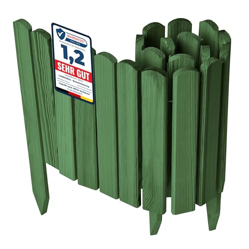 Garronda Beeteinfassung Holz Rollzaun Holzzaun 30 cm x 100 cm imprägniert Flexibler Rollborder Rasenkante Palisade Gartenzaun Umzäunung für Garten GD-0148, Dunkelgrün von Garronda