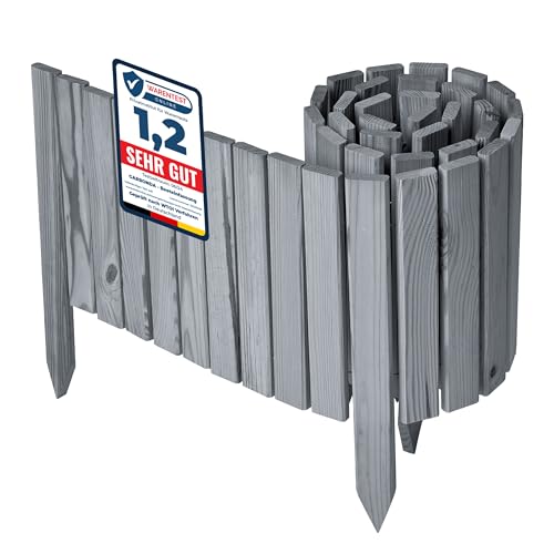 Garronda Beeteinfassung Holz Rollzaun Holzzaun 30 cm x 200 cm imprägniert Flexibler Rollborder Rasenkante Palisade Gartenzaun Umzäunung für Garten GD-0149, Grau von Garronda