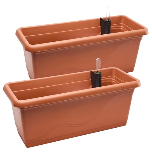 Garronda Blumenkasten Balkon Blumentopf mit Bewässerungssystem und Wasserstandsanzeiger Pflanzen GD-0073 (Terrakotta, 2 Stück, Länge=49cm) von Garronda