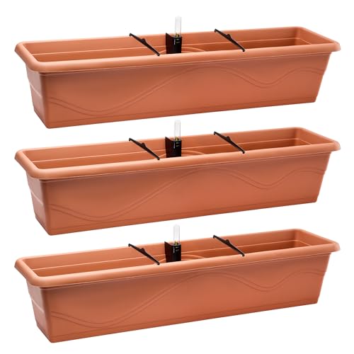 Garronda Blumenkasten Balkon Blumentopf mit Bewässerungssystem und Wasserstandsanzeiger Pflanzen GD-0073 (Terrakotta, 3 Stück, Länge=79cm) von Garronda