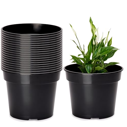 Garronda Blumentopf Kunststoff Pflanztopf rund Kräutertopf Anzuchttöpfe Blumentopf Schwarz für Innen und Aussen 21cm GD-0025 (20 Stück Schwarz, ⌀ 21 cm H 16 cm) von Garronda