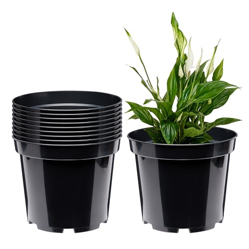 Garronda Blumentopf Kunststoff Pflanztopf rund Kräutertopf Anzuchttöpfe Blumentopf Schwarz für Innen und Aussen 13cm GD-0025 (10 Stück Schwarz, ⌀ 13cm H 10,4cm) von Garronda