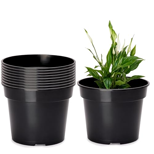 Garronda Blumentopf Kunststoff Pflanztopf rund Kräutertopf Anzuchttöpfe Blumentopf Schwarz für Innen und Aussen 19cm GD-0025 (10 Stück Schwarz, ⌀ 19 cm H 15 cm) von Garronda