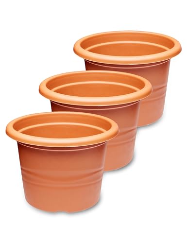 Garronda Blumentopf Set Dreier Pack Pflanzentopf rund aus Kunststoff für Blumen und andere Pflanzen Blumentöpfe Plastik GD-0022 GD-0022 (3 Stück Terracotta, ⌀ 17cm H 12cm) von Garronda
