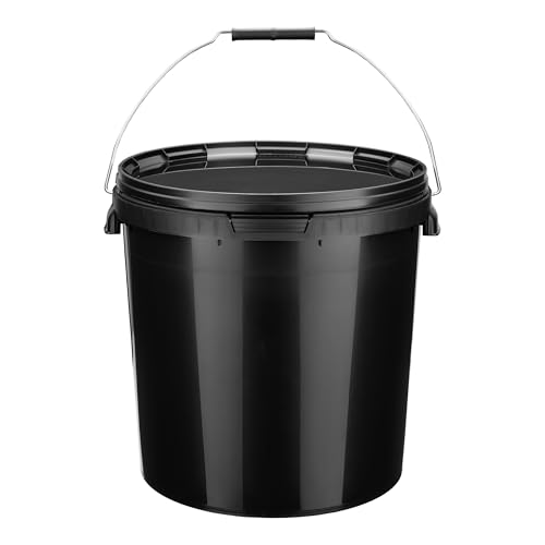 Garronda Eimer mit Deckel 20 L für die Lagerung von Lebensmittel- und Chemischen Produkten Schwarz 10 Stück GD-0116 von Garronda