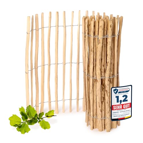 Garronda Gartenzaun zum Stecken aus Haselnüsse Zaun Garten Staketenzaun Beeteinfassung Holz Steckzaun Hochwertiger Gartenzaun für Ihren Garten GD-0079 (Lattenabstand: 3-5 cm, 120 cm x 500 cm) von Garronda