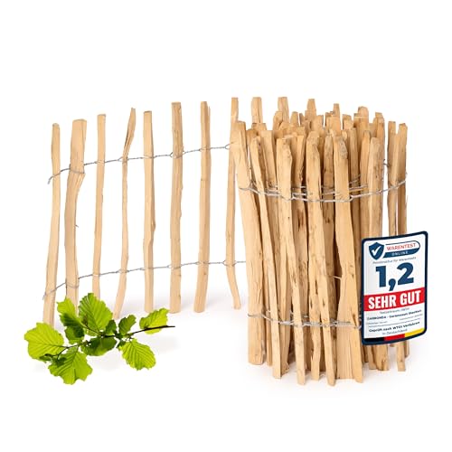 Garronda Gartenzaun zum Stecken aus Haselnüsse Zaun Garten Staketenzaun Beeteinfassung Holz Steckzaun Hochwertiger Gartenzaun für Ihren Garten GD-0079 (Lattenabstand: 3-5 cm, 60 cm x 500 cm) von Garronda