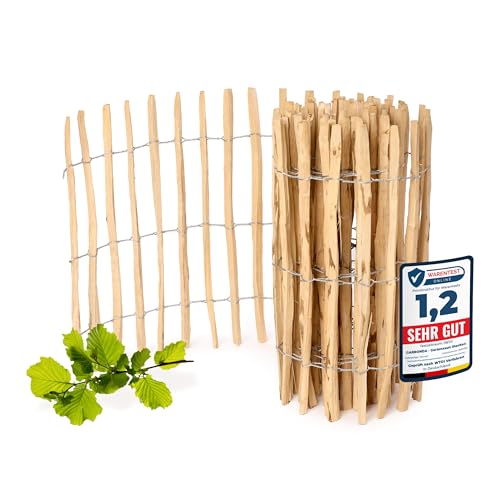 Garronda Gartenzaun zum Stecken aus Haselnüsse Zaun Garten Staketenzaun Beeteinfassung Holz Steckzaun Hochwertiger Gartenzaun für Ihren Garten GD-0079 (Lattenabstand: 3-5 cm, 80 cm x 500 cm) von Garronda