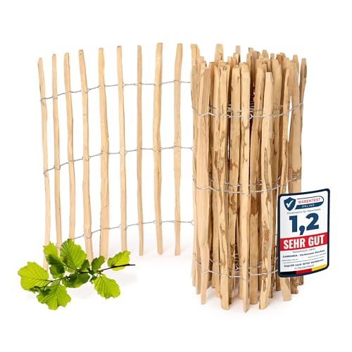 Garronda Gartenzaun zum Stecken aus Haselnüsse Zaun Garten Staketenzaun Beeteinfassung Holz Steckzaun Hochwertiger Gartenzaun für Ihren Garten GD-0079 (Lattenabstand: 3-5 cm, 90 cm x 500 cm) von Garronda