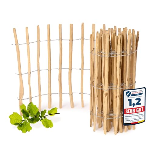 Garronda Gartenzaun zum Stecken aus Haselnüsse Zaun Garten Staketenzaun Beeteinfassung Holz Steckzaun Hochwertiger Gartenzaun für Ihren Garten GD-0079 (Lattenabstand: 7-8 cm, 80 cm x 500 cm) von Garronda