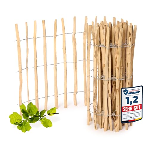 Garronda Gartenzaun zum Stecken aus Haselnüsse Zaun Garten Staketenzaun Beeteinfassung Holz Steckzaun Hochwertiger Gartenzaun für Ihren Garten GD-0079 (Lattenabstand: 7-8 cm, 90 cm x 500 cm) von Garronda