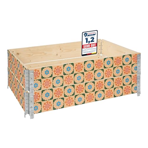 Garronda Holzaufsatzrahmen mit Print – Hochbeete für Pflanzen Blumen Kräuter Obst und Gemüse Aufbewahrungskiste aus Holz mit dekorativem Druck GD-0075 (120x80x20 cm, Blumen mit Hintergrund, 2St) von Garronda