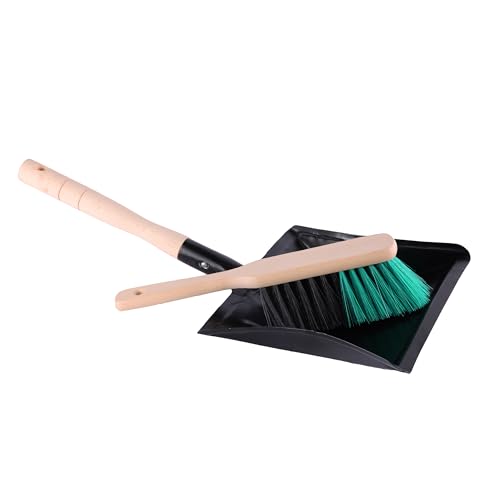 Garronda Kehrschaufel Set Kehrgarnitur aus Metall und Synthetik Handfeger mit kurzem Griff Kehrblech Kehrbesen für Haushalt nützliches Set Handfeger und Schaufel GD-0010 (Schwarz/Grün) von Garronda