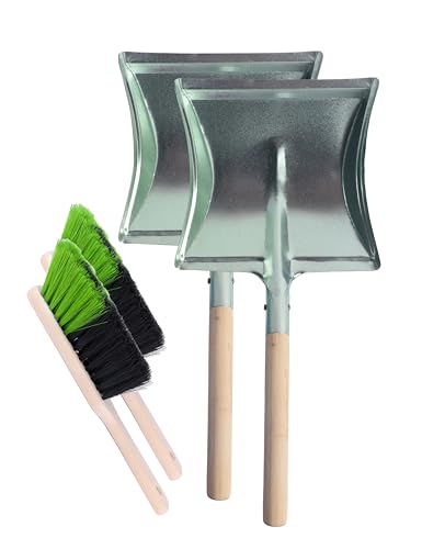 Garronda Kehrschaufel Set Kehrgarnitur aus Metall und Synthetik Handfeger mit kurzem Griff Kehrblech Kehrbesen für Haushalt nützliches Set Handfeger und Schaufel GD-0010 2 Stück (Schwarz/Grün) von Garronda