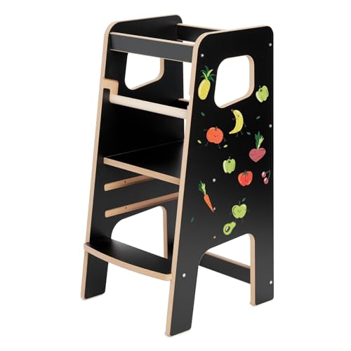 Garronda Lernturm ab 1 Jahr Tritthocker Kinder Kinderhocker Learning Tower Sicherer Montessori Spielzeug ab 1 Jahr Kinder Schwarz GD-0056 von Garronda