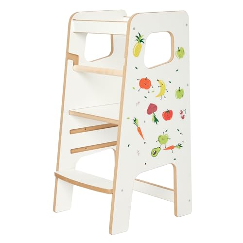Garronda Lernturm ab 1 Jahr Tritthocker Kinder Kinderhocker Learning Tower Sicherer Montessori Spielzeug ab 1 Jahr Kinder Weiß GD-0056 von Garronda