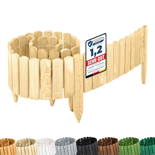 Garronda Rasenkante Holz Beeteimfassung 200 cm x 20 cm Flexibler Rollborder Zaun für Garten GD-0108 (Natural (nicht imprägniert), Höhe: 20 cm) von Garronda