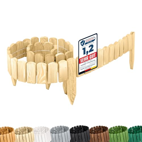Garronda Rasenkante Holz Beeteimfassung 200 cm x 8 cm Flexibler Rollborder Zaun für Garten GD-0106 (Natural (nicht imprägniert), Höhe: 8 cm) von Garronda