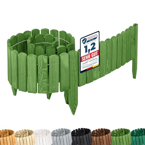 Garronda Rasenkante Holz Beeteimfassung imprägniert 200 cm x 20 cm Flexibler Rollborder Zaun für Garten GD-0108 (Dunkelgrün, Höhe: 20 cm) von Garronda