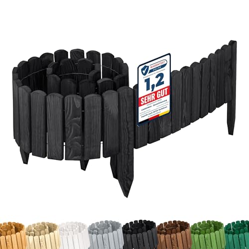 Garronda Rasenkante Holz Beeteimfassung imprägniert 200 cm x 20 cm Flexibler Rollborder Zaun für Garten GD-0108 (Graphite, Höhe: 20 cm) von Garronda