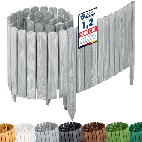 Garronda Rasenkante Holz Beeteimfassung imprägniert 200 cm x 40 cm Flexibler Rollborder Zaun für Garten GD-0110 (Grau, Höhe: 40 cm) von Garronda