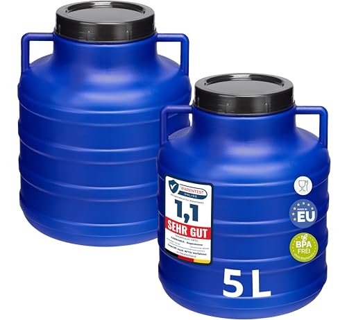 Garronda Set 2x 5 Liter Weithalsfass BPA-frei Futtertonne Fass Universalfass Lebensmittel Fass Regenfass für Garten Regentonne mit Deckel Regenwassertonne für Garten Wassertonne GD-0125, Blau Garronda Set 2x 5 Liter Weithalsfass BPA-frei Futtertonne Fass Universalfass Lebensmittel Fass Regenfass für Garten Regentonne mit Deckel Regenwassertonne für Garten Wassertonne GD-0125, Blau von Garronda
